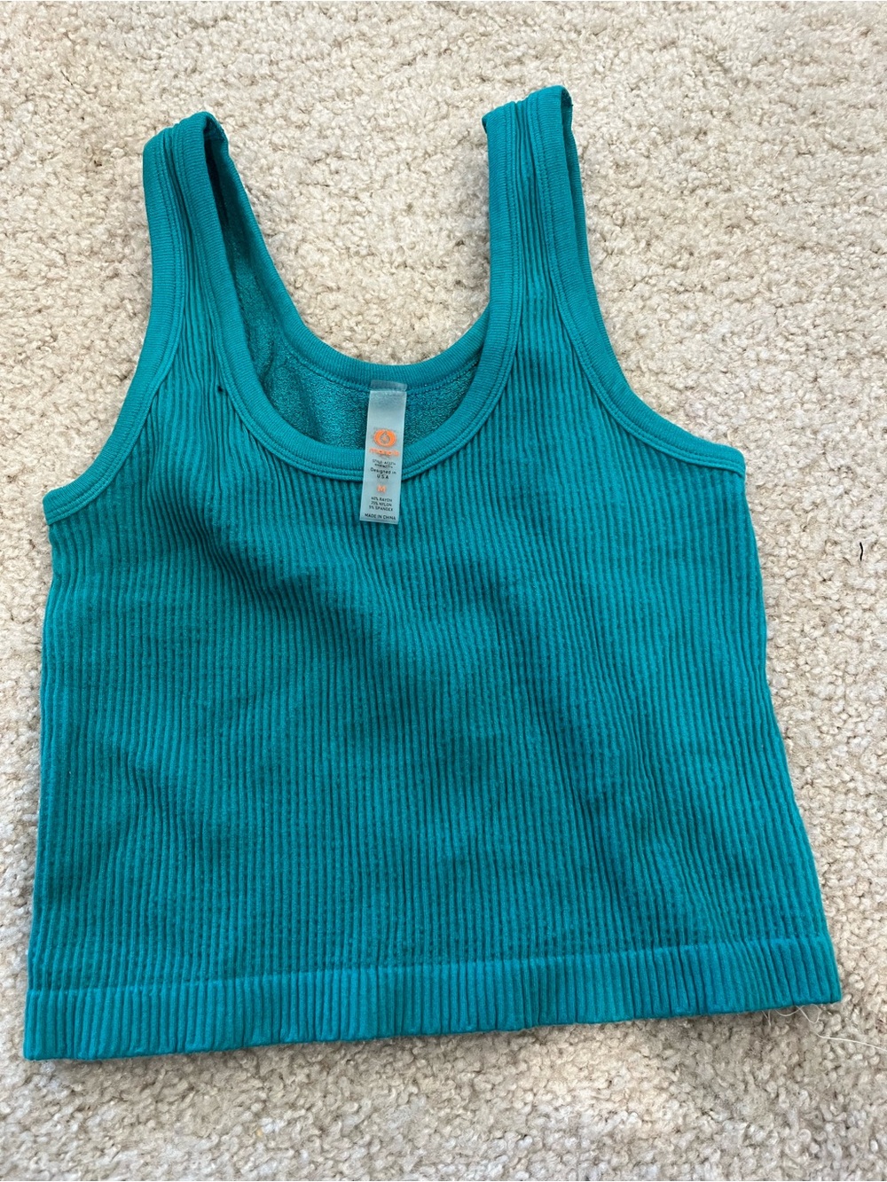 Mono B Teal Ribbed Scoop Cropped Tank